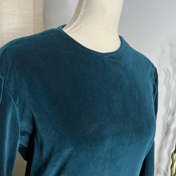 80s Vintage Norman Shirtmakers Green Velvet Dress A Line Pleated Women's Size 12 - Picture 4 of 15